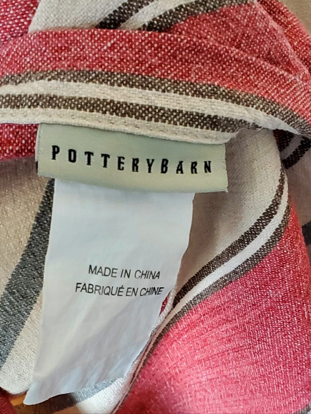 Pottery Barn Farmhouse Linen/Cotton Red/Cream Stripe Pillow Sham Set, Near New!